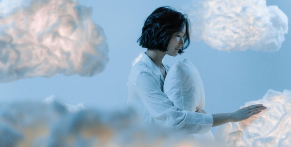 dreamy girl in clouds