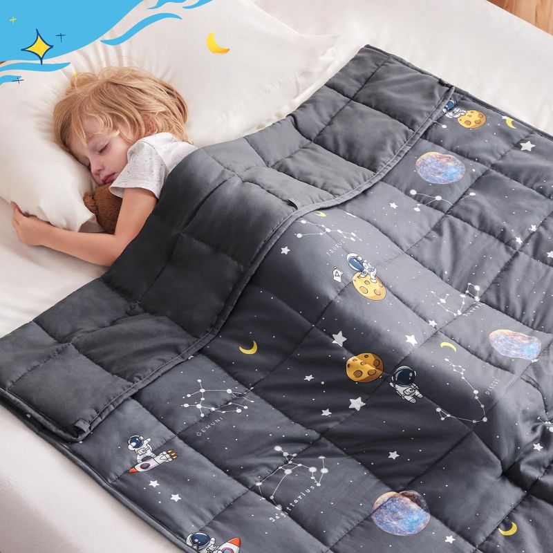 Child sleeping beneath a weighted blanket