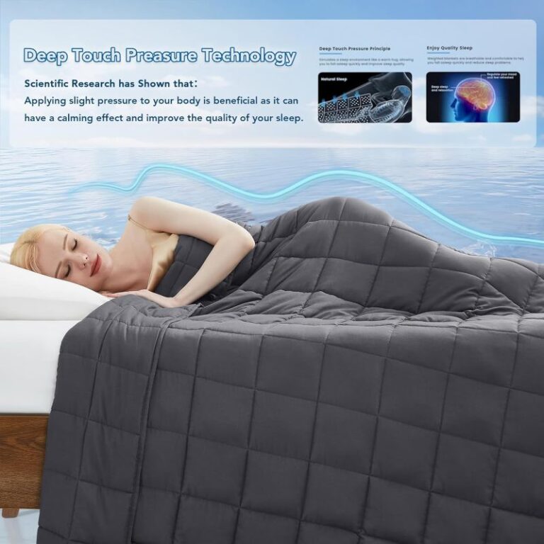 woman in bed beneath weighted blanket